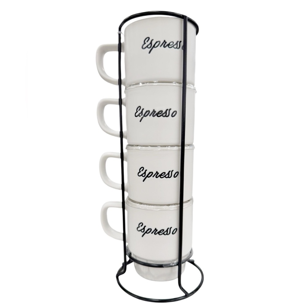 NWT Espresso Stackable White ceramic Mugs Set includes the stand - Picture 4 of 5